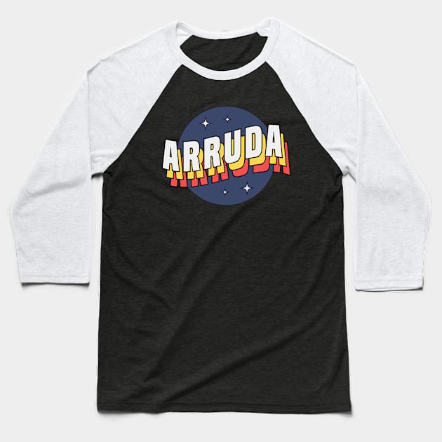 Arruda - Colorful Layered Retro Letters Baseball T-Shirt by Mandegraph